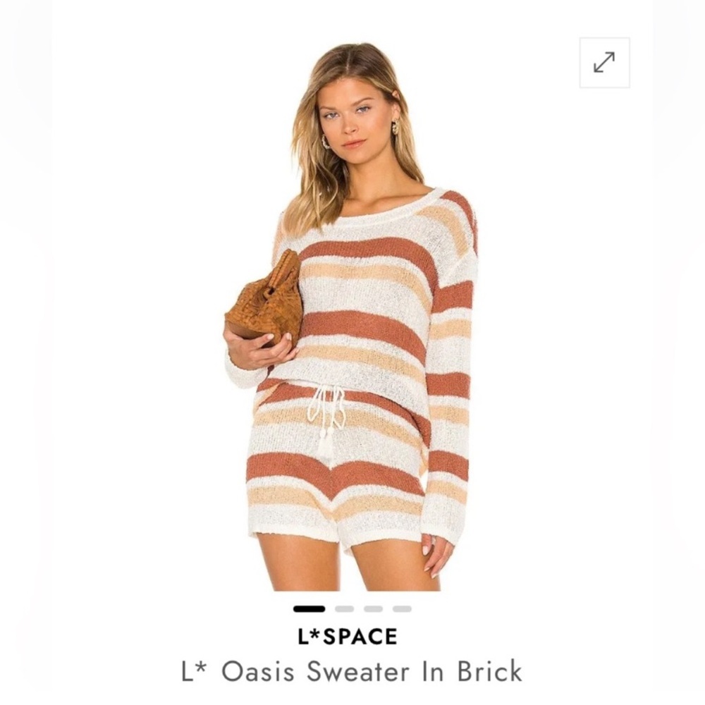 L*space oasis sweater in brick striped white tan brown long sleeve pull over